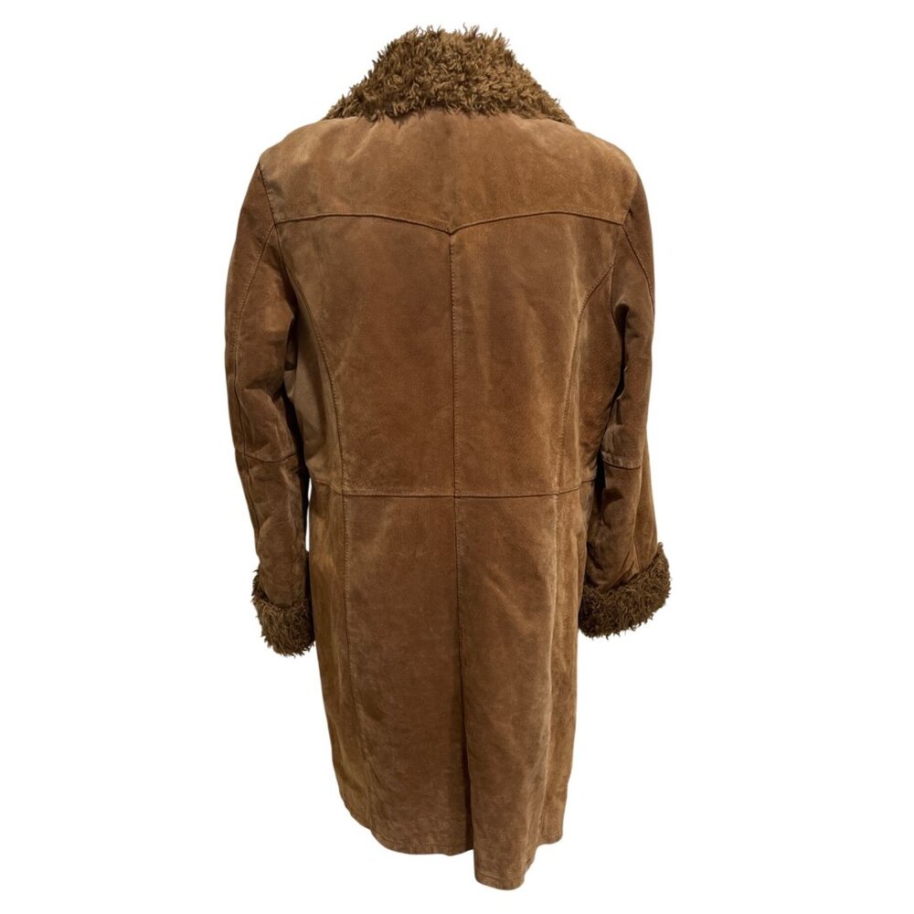 Vintage Suburbia Leather Suede Shearling Trim Coat Womens Xl Brown Toggle Button - Picture 3 of 14